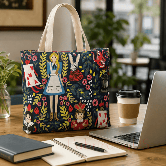 Rifle Paper Co-Alice in Wonderland Fabric-Metallic Navy Canvas-Cotton and Steel