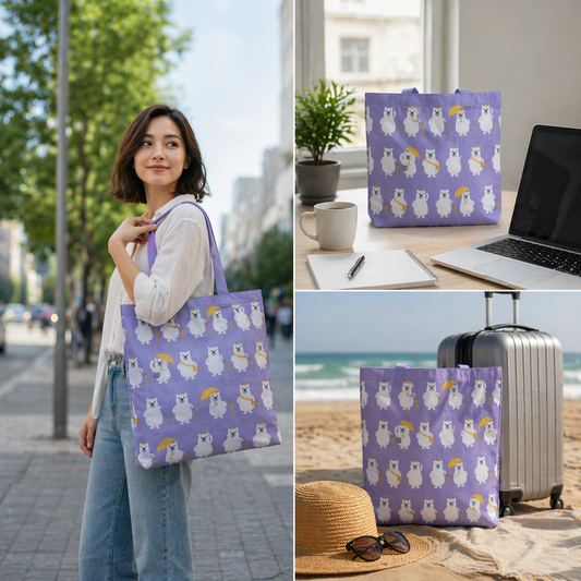 Bear-Polar Bear-Japanese Fabric-Purple-White-Yellow-Cotton Canvas Fabric
