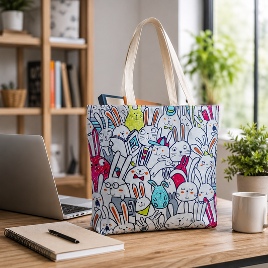 Rabbit Oxford Fabric – Kokka Japanese Fabric – Cute Bunny Print Cotton Oxford Fabric