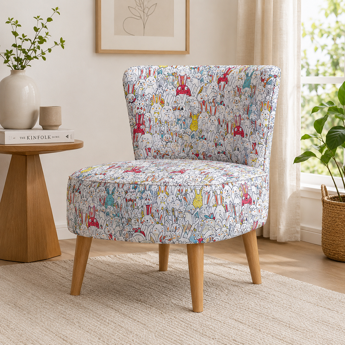 Rabbit Oxford Fabric – Kokka Japanese Fabric – Cute Bunny Print Cotton Oxford Fabric