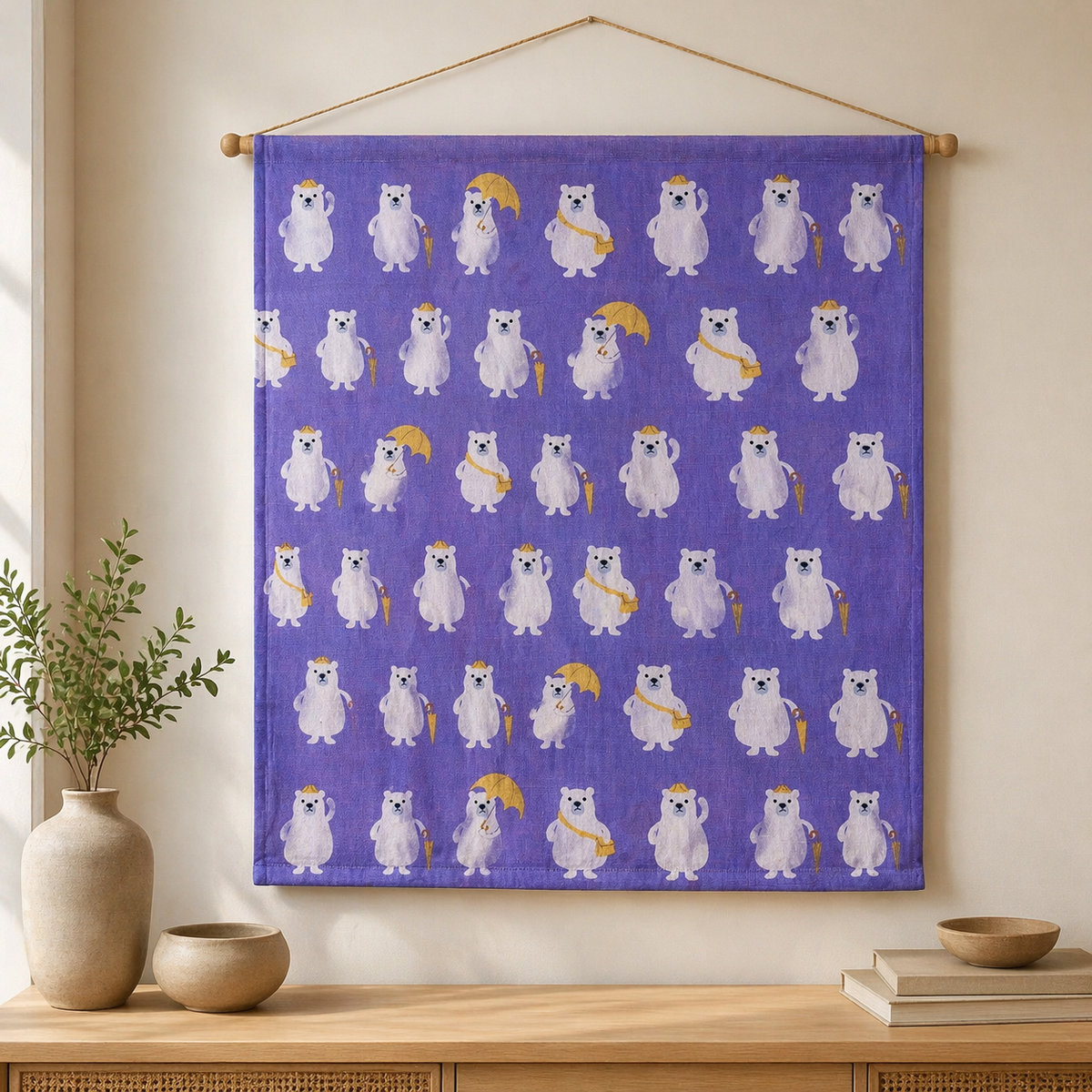 Bear-Polar Bear-Japanese Fabric-Purple-White-Yellow-Cotton Canvas Fabric
