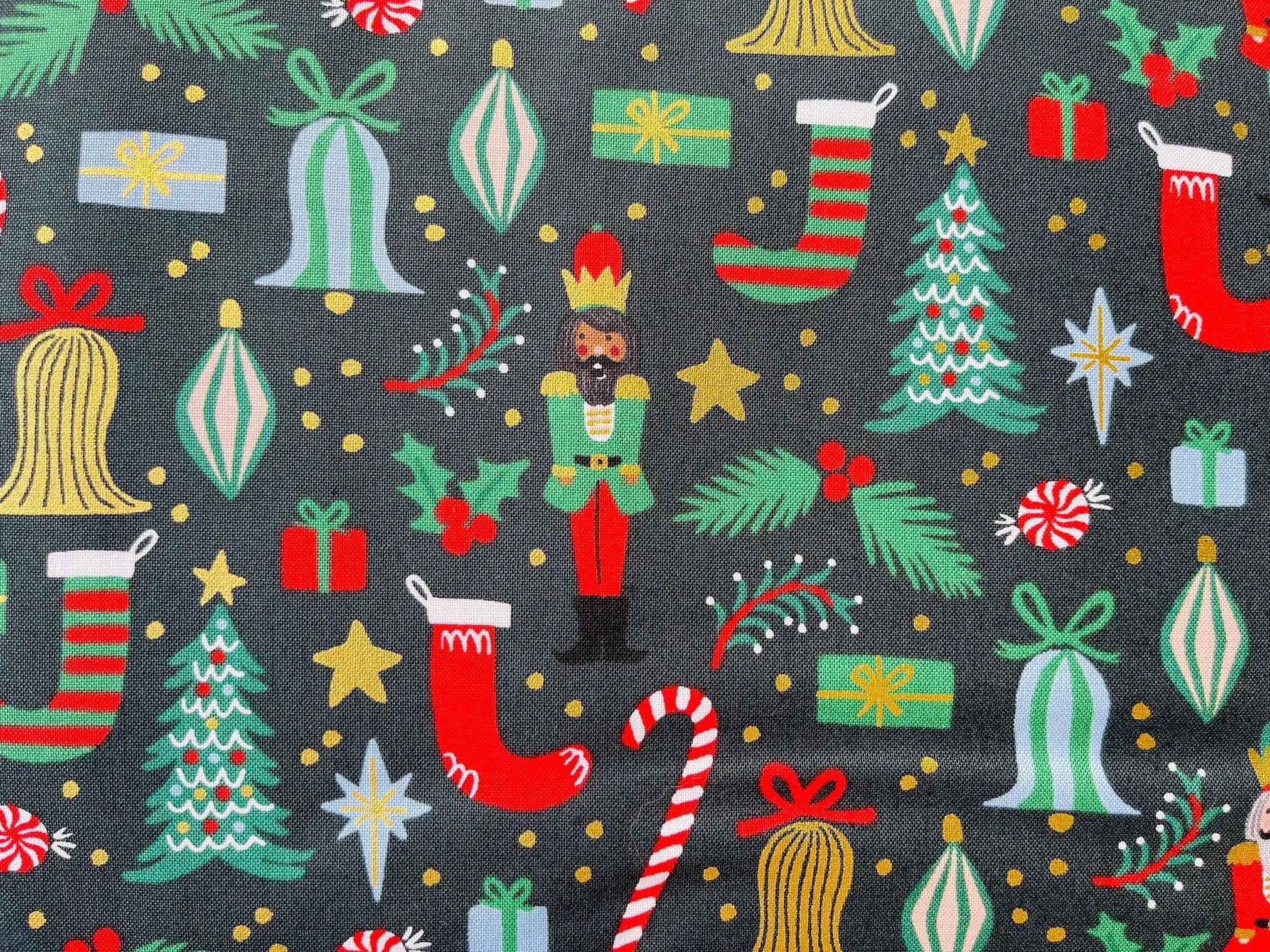 Holiday Classics - Deck The Halls - Evergreen Metallic Fabric - Rifle Paper Co - Cotton + Steel