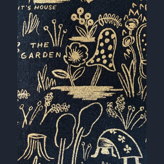 Rifle Paper Co Wonderland - Magic Forest- Charcoal Canvas Metallic Cotton+ Steel RJR Fabric.