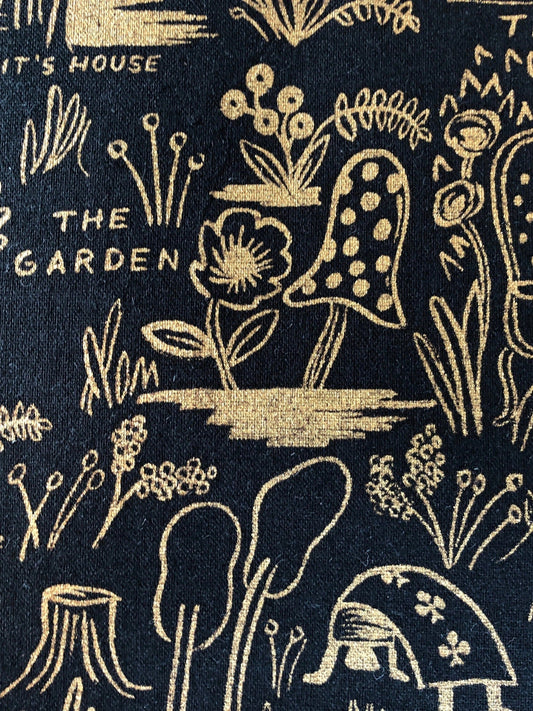 Rifle Paper Co Wonderland - Magic Forest- Charcoal Canvas Metallic Cotton+ Steel RJR Fabric.