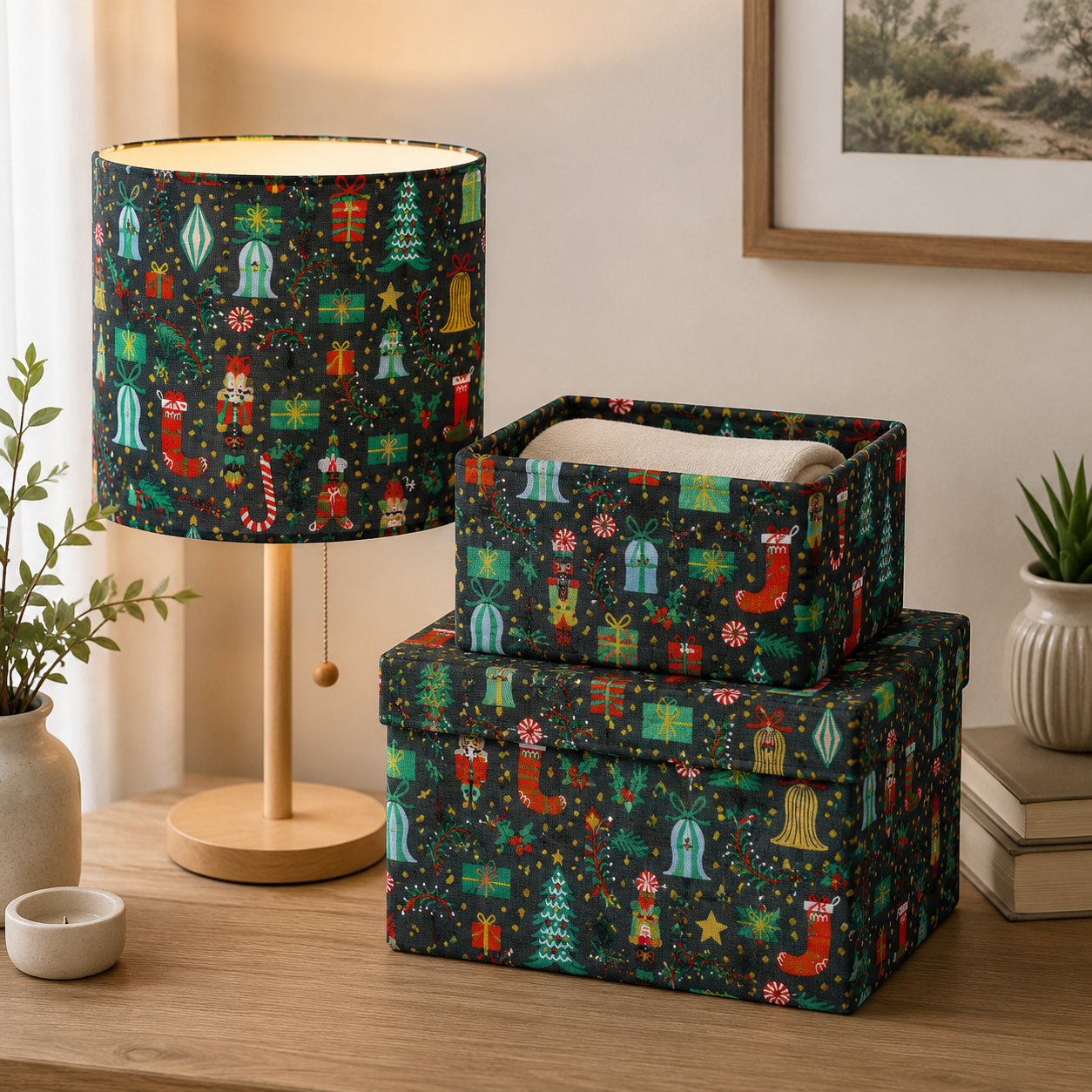 Holiday Classics - Deck The Halls - Evergreen Metallic Fabric - Rifle Paper Co - Cotton + Steel