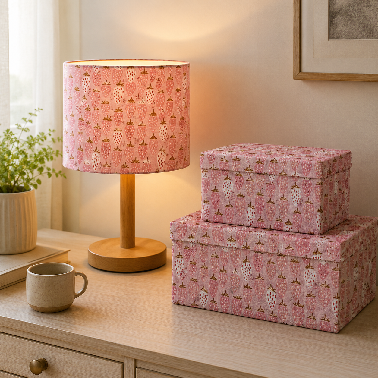 Under the Apple Tree Queen of Berries Flush Pink Fabric by Loes van Oosten