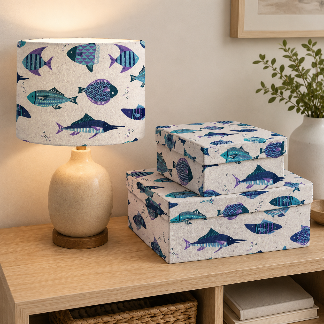 Kokka - Japanese Fabric - Fish - Lightweight Cotton Linen Canvas