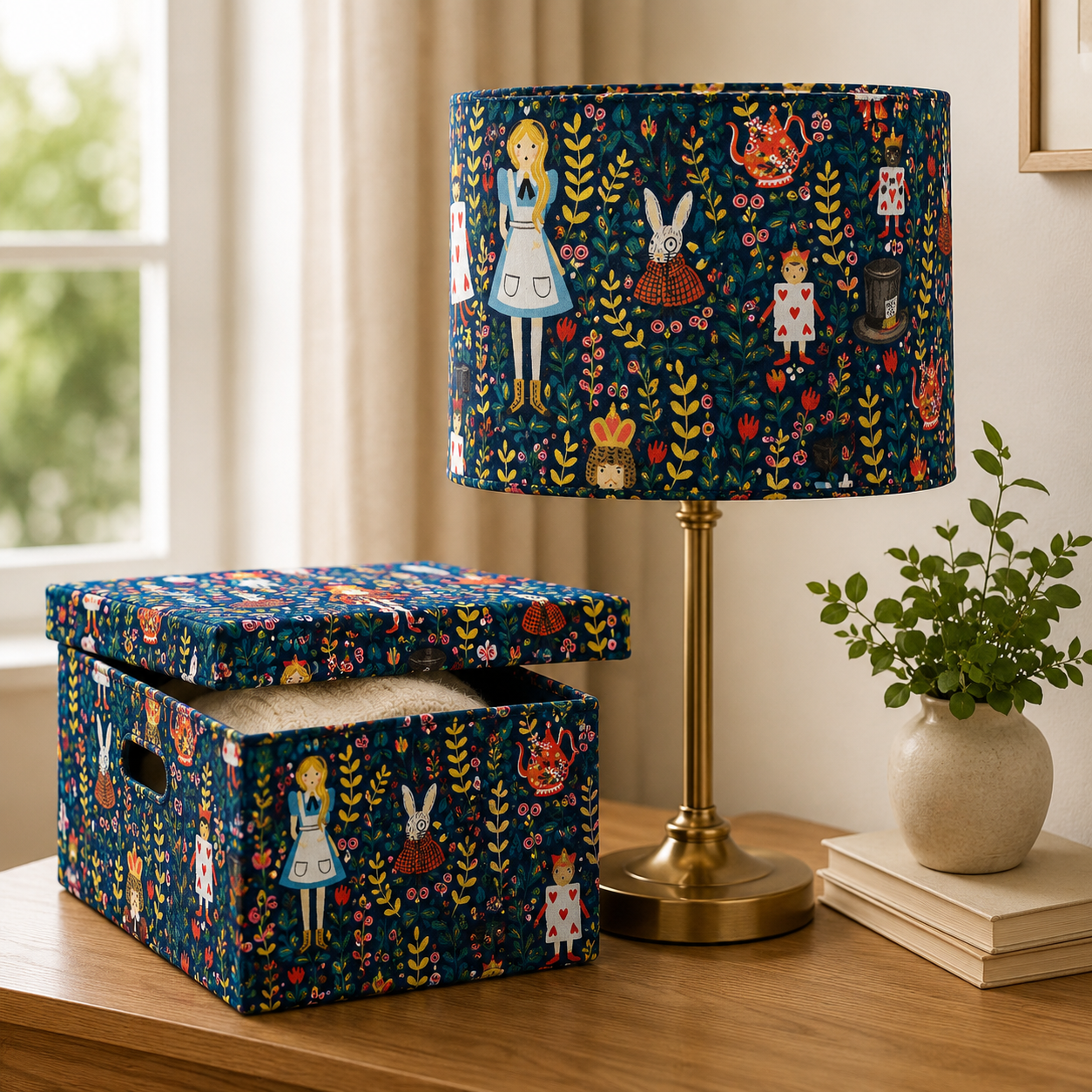 Rifle Paper Co-Alice in Wonderland Fabric-Metallic Navy Canvas-Cotton and Steel