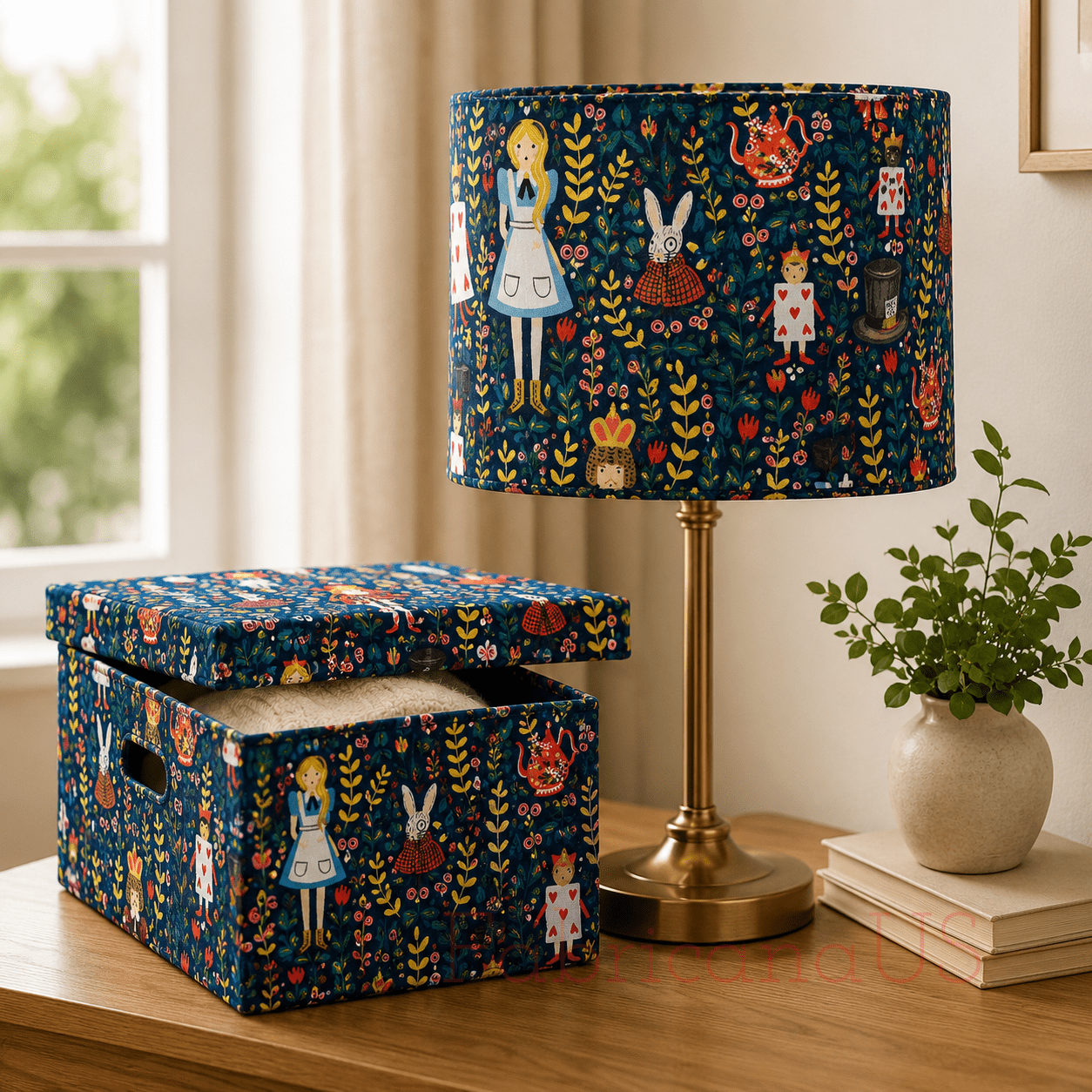 Rifle Paper Co-Alice in Wonderland Fabric-Metallic Navy Canvas-Cotton and Steel
