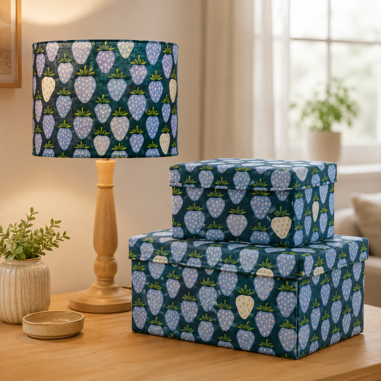 Under the Apple Tree – Queen of Berries – California Blue Fabric – Loes Van Oosten – Cotton + Steel