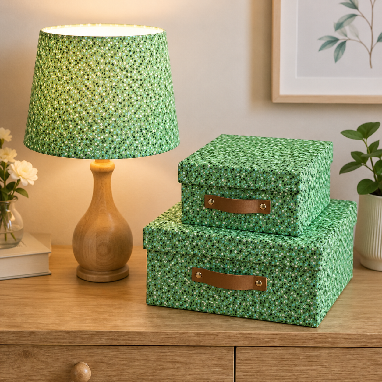Waku Waku Christmas-Green Sequins Unbleached Fabric-Naocom-Cotton+ Steel