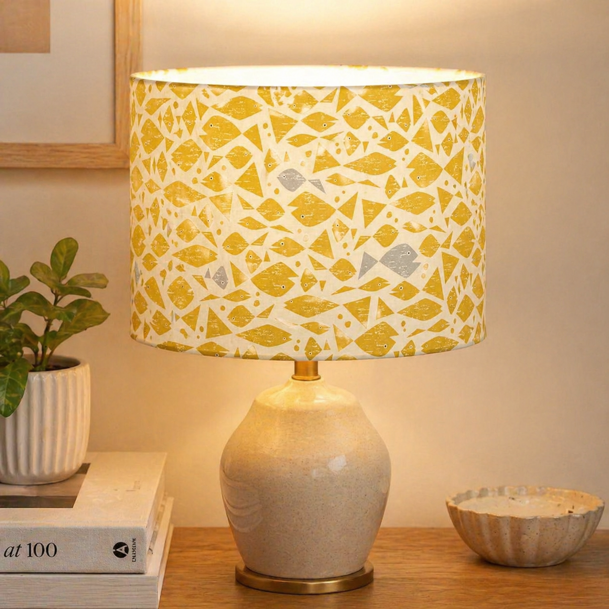 By the Seaside-Happy Fish-Yellow Unbleached Fabric-Loes Van Oosten-Cotton + Steel