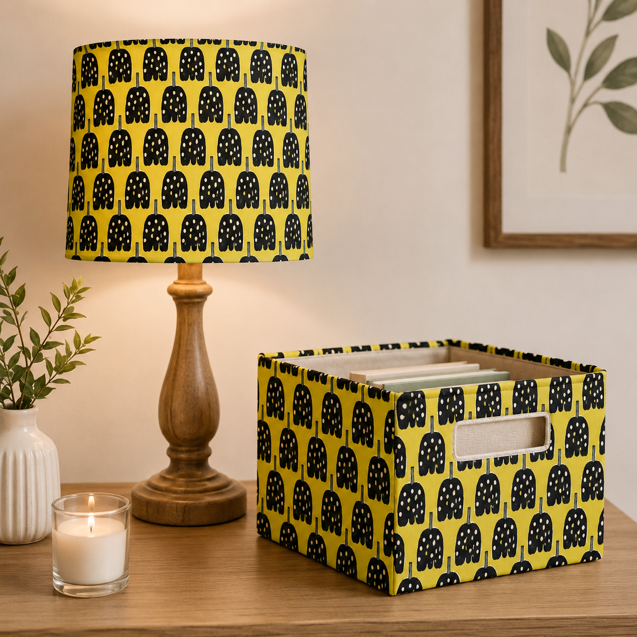 Kokka Japanese Lightweight Canvas Fabric – Black & Yellow Print – Premium Cotton Canvas – Made in Japan