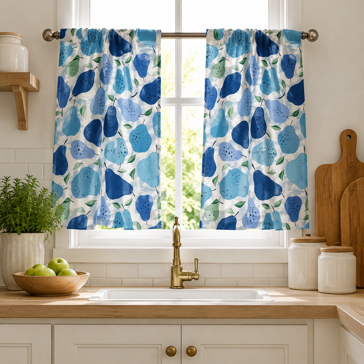 Under The Apple Tree-Quince Blue Fabric-Loes Van Oosten-Cotton + Steel