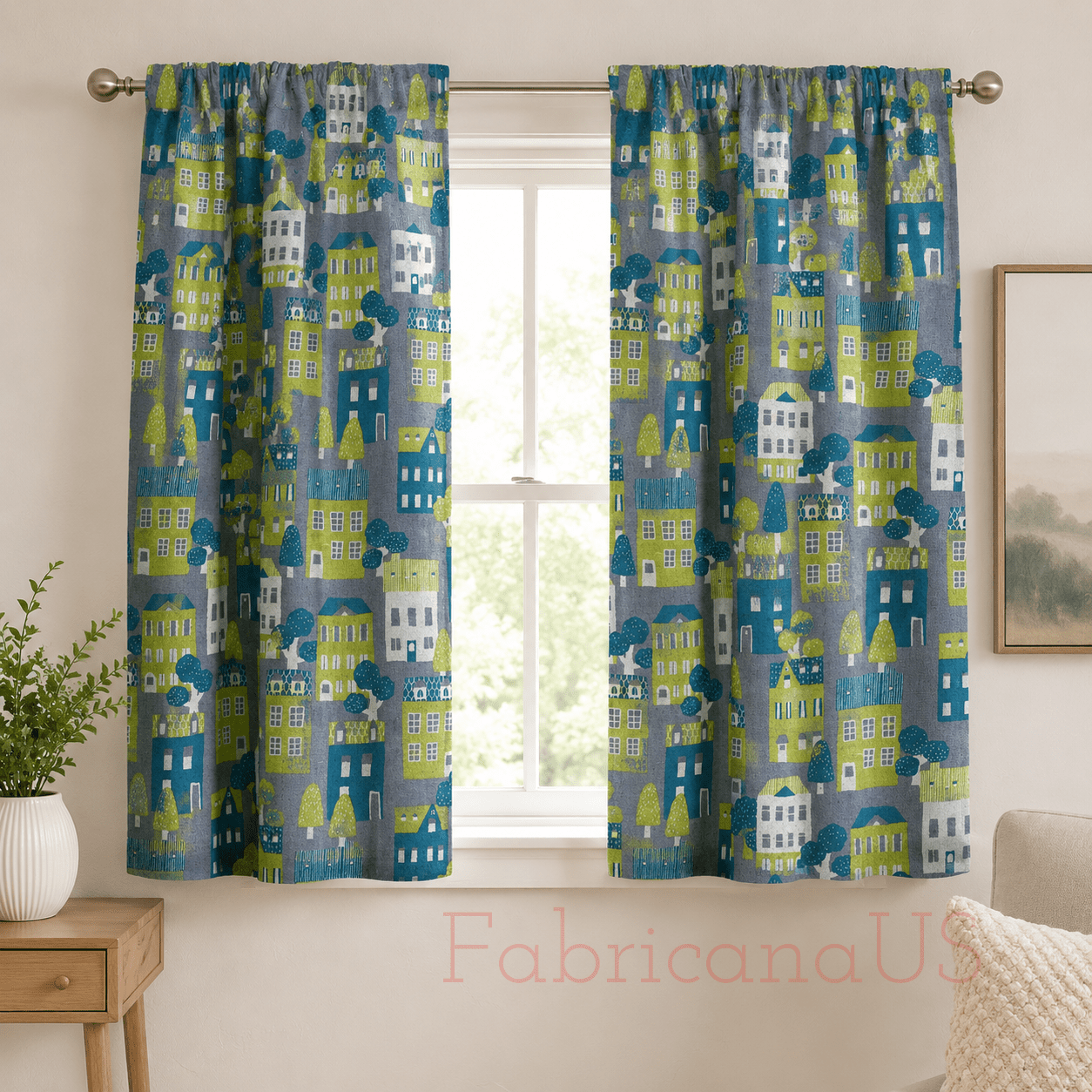 House-House Fabric-Robert Kaufman-Sevenberry-Cotton Flax
