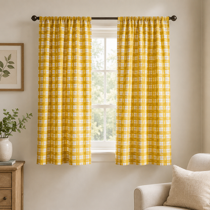 Under the Apple Tree – Picnic Sunshine Golden Yellow Check Plaid Fabric by Loes Van Oosten – Quilting Cotton