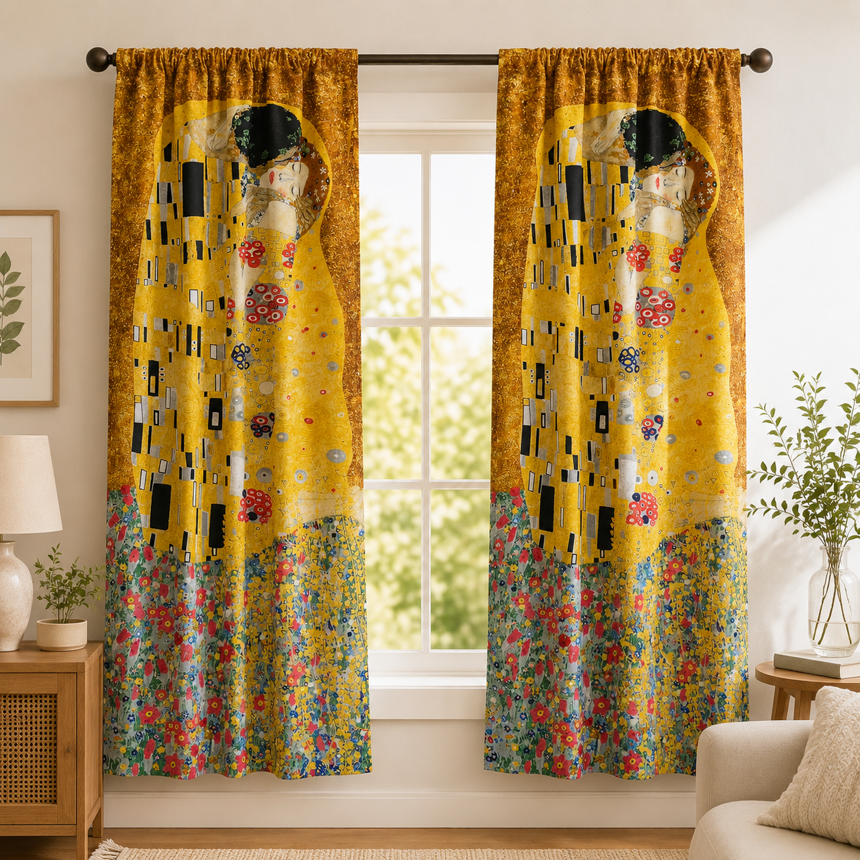 Gustav Klimt - The Kiss - Gold - Robert Kaufman - Quilting Cotton Panel