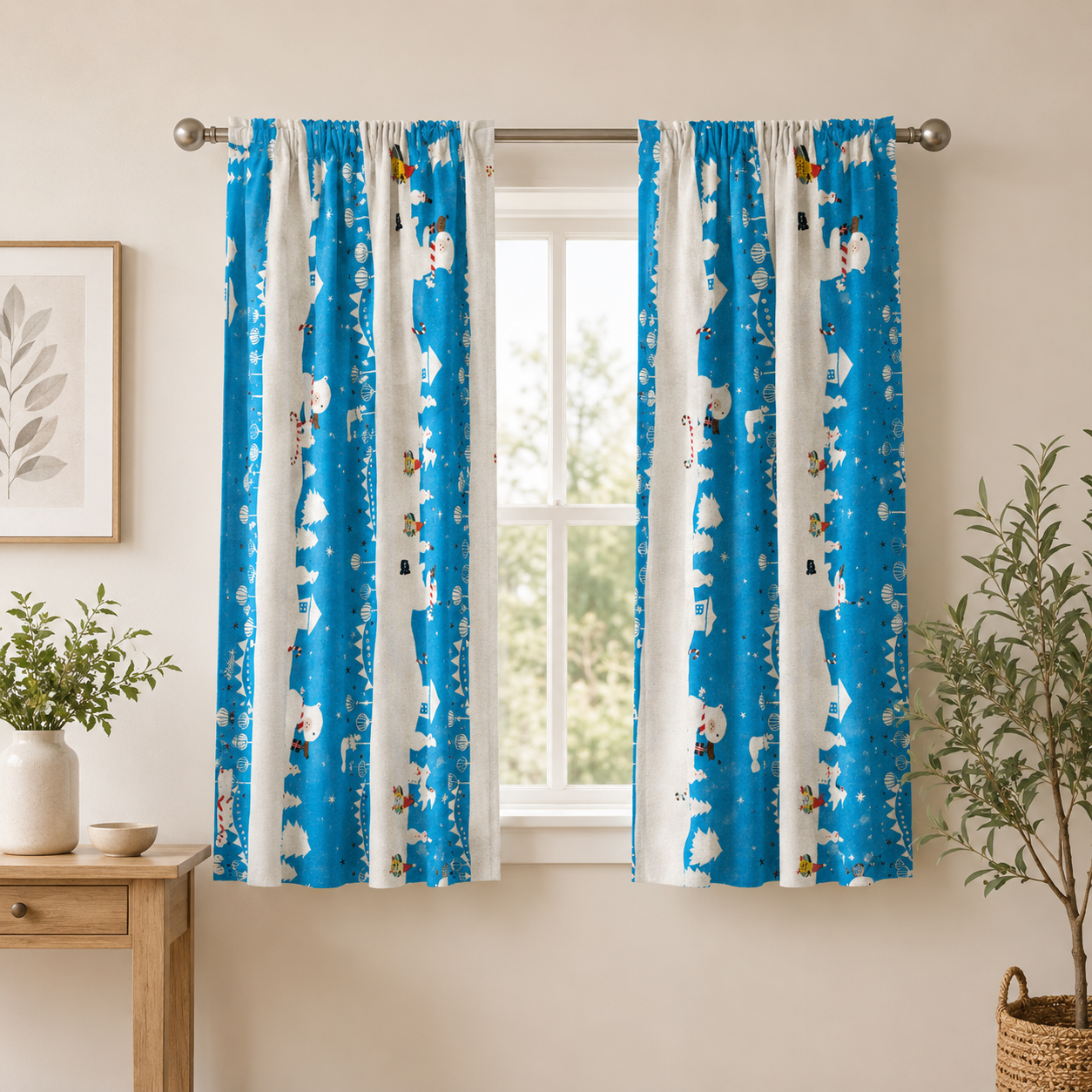 Waku Waku Christmas-Mr Polar Bear-Blue Unbleached Fabric-Naocoom-Cotton+ Steel