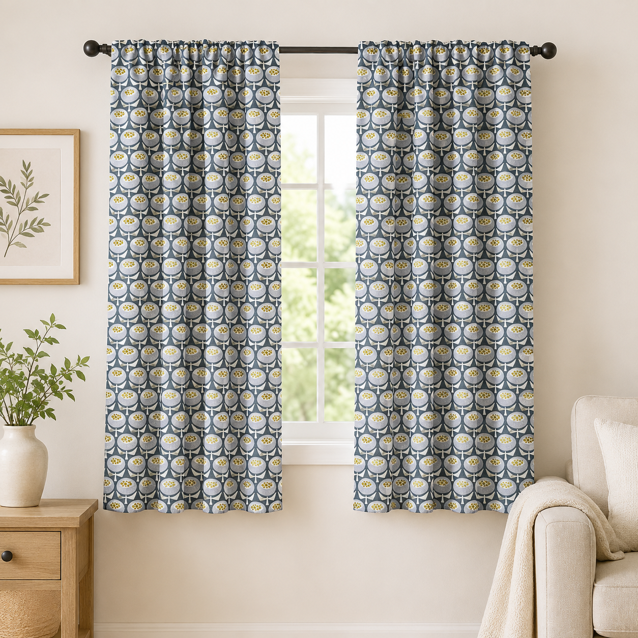 Sweet Floral Scent – Buttercup – Gray Skies Metallic Collection by Loes Van Oosten – Premium Quilting Cotton Fabric