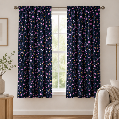 Neko and Tori - Flower Picking - Night Rayon Fabric - Black - Itsuko Naka