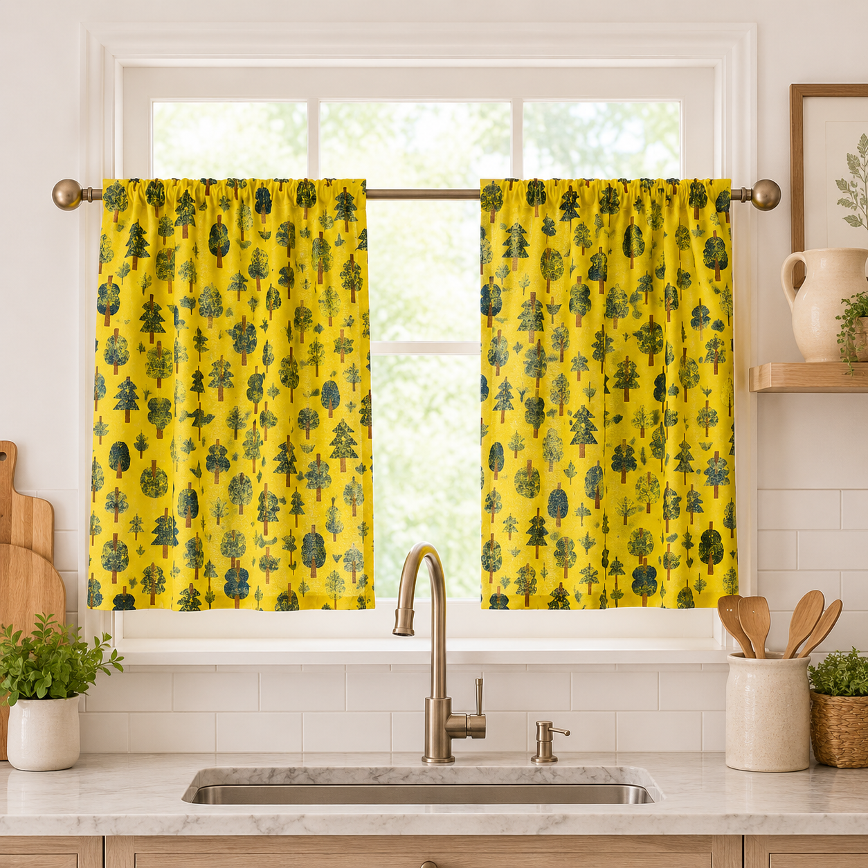 Neko and Tori-Tiny Trees-Avocado Fabric-Itsuko Naka-Cotton + Steel