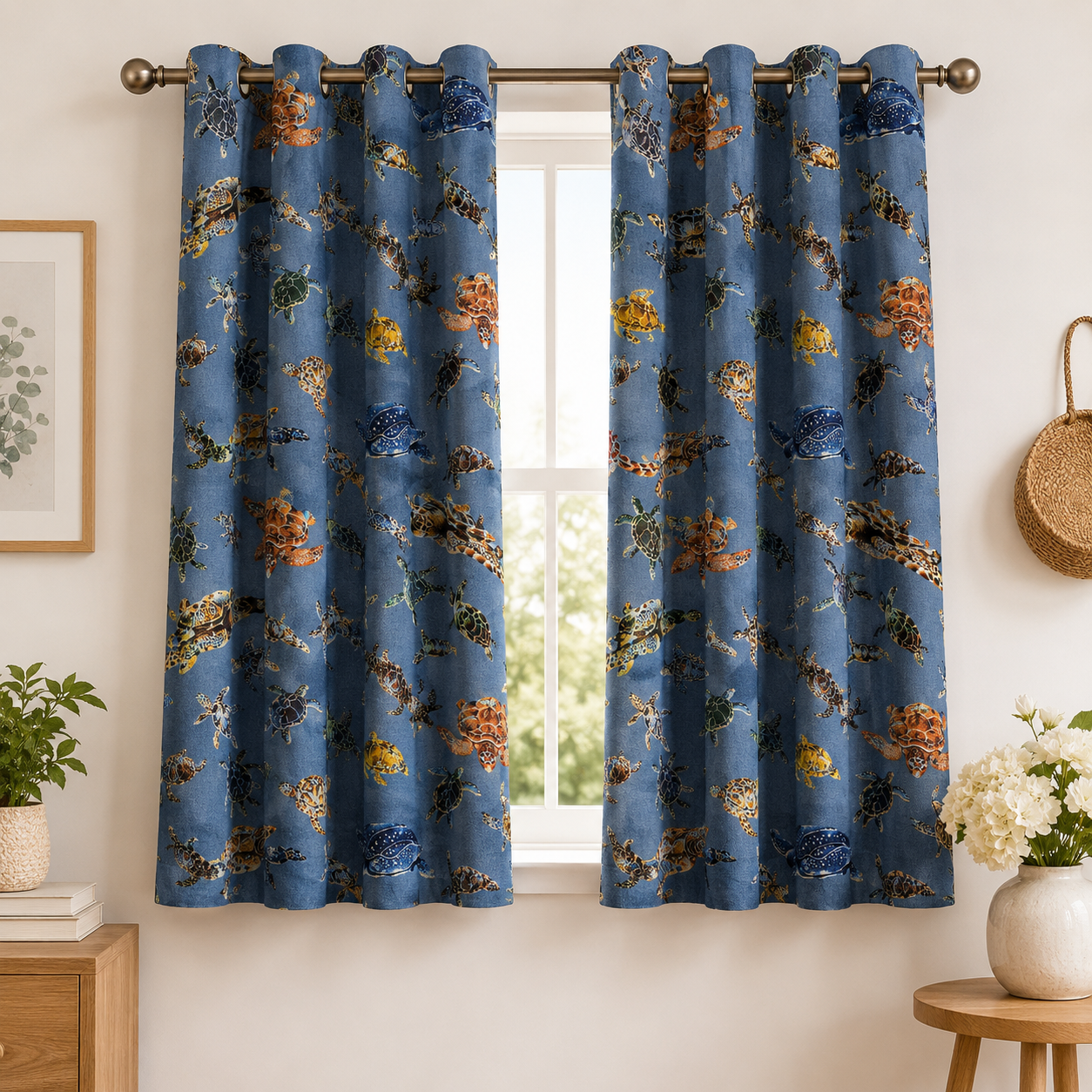 Sea Turtle - Japanese Fabric - Blue Twill Fabric