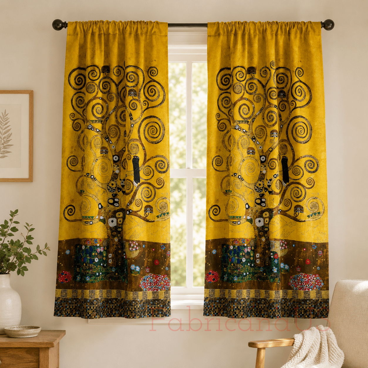 Gustav Klimt Tree of Life Gold Quilting Cotton Panel – Robert Kaufman Fabrics – Decorative Cotton Fabric Panel