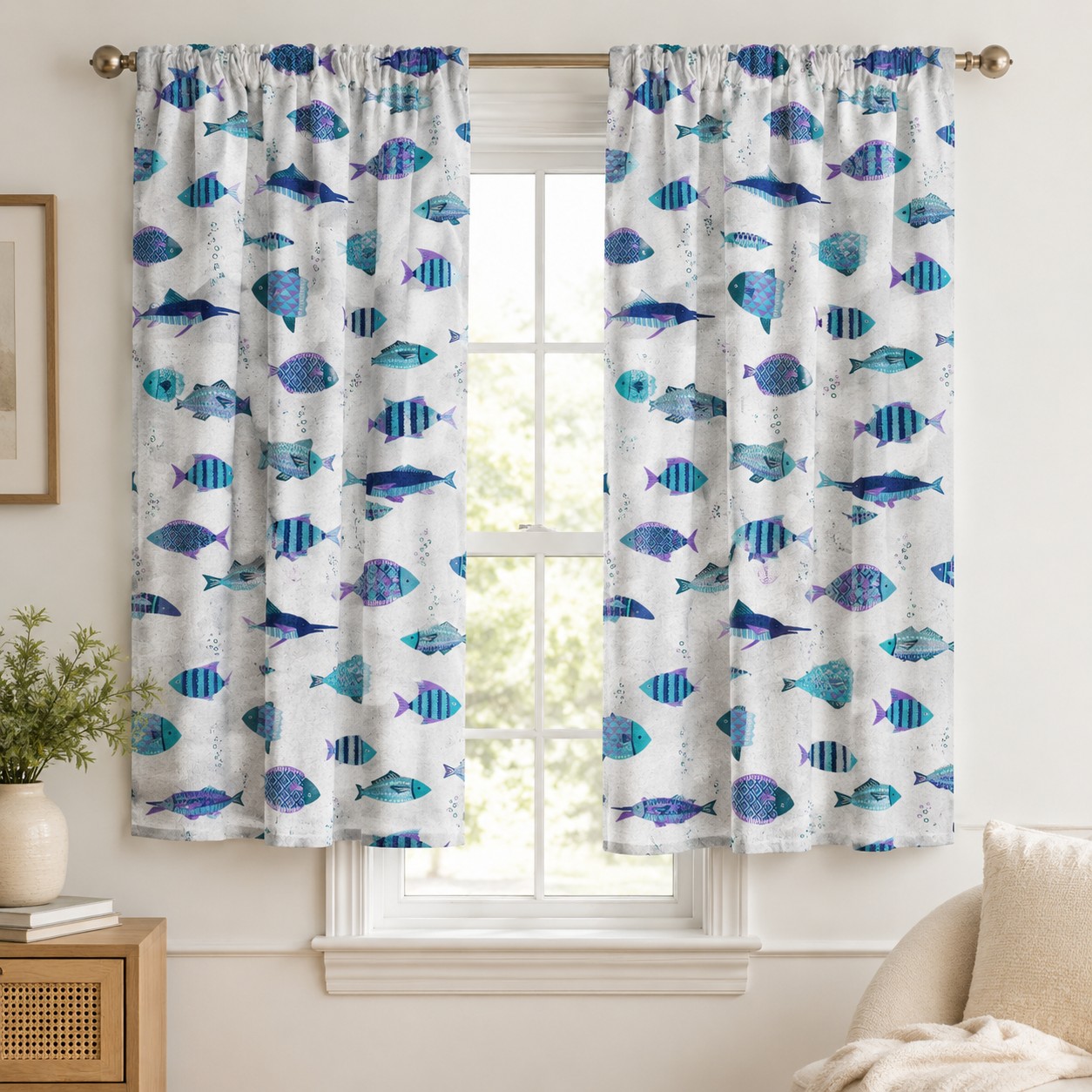 Kokka - Japanese Fabric - Fish - Lightweight Cotton Linen Canvas