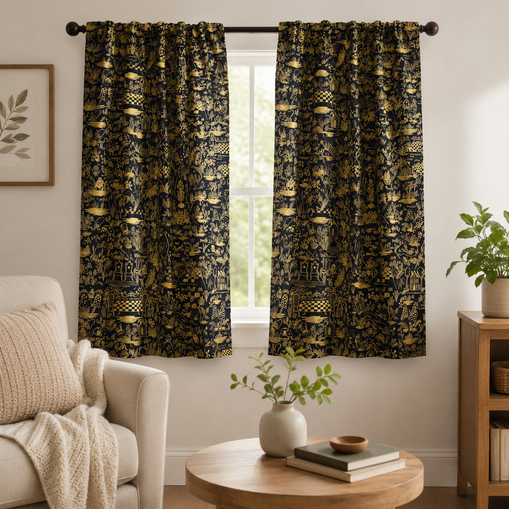Wonderland-Rifle Paper Co-Magic Forest-Midnight Metallic-Cotton+ Steel-Quilting Cotton