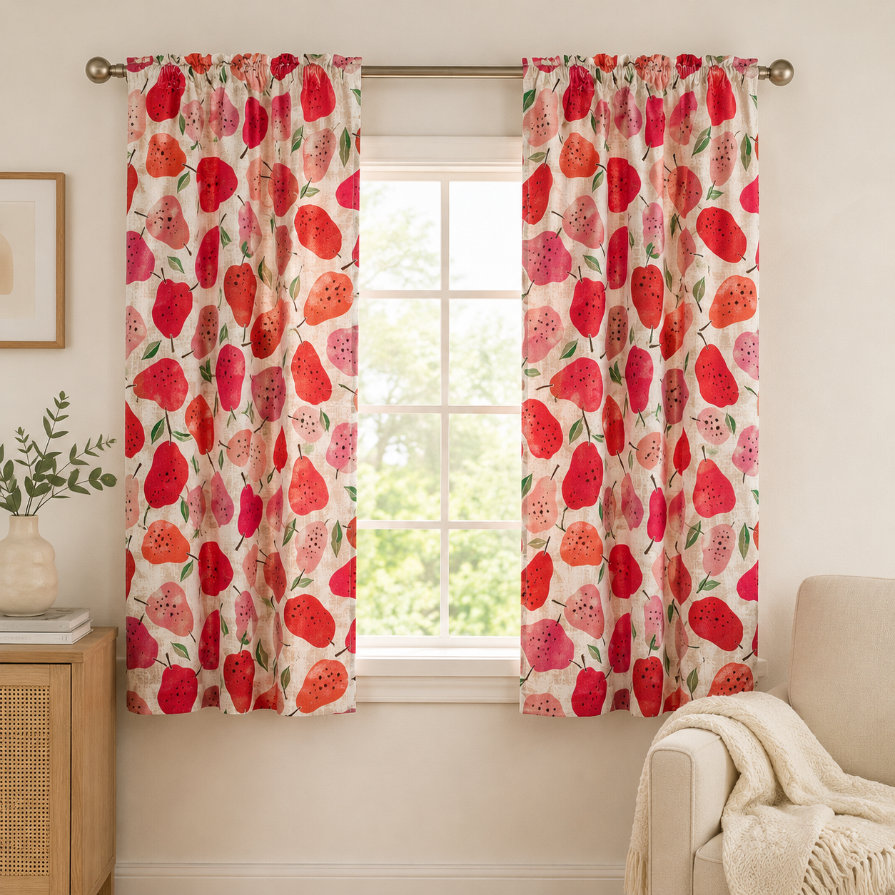 Under the Apple Tree-Quince Red Cotton Fabric-Loes van Oosten