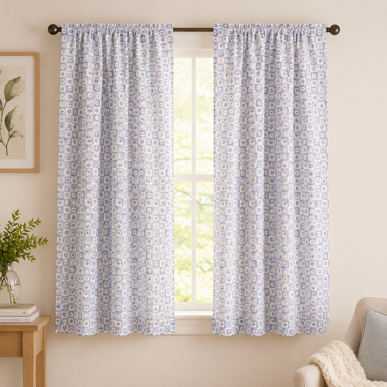 Rifle Paper Co. Daisy Gingham Blue Quilting Cotton Fabric – Easter Collection