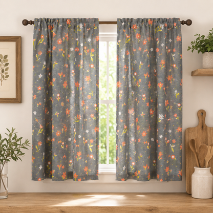 Neko and Tori-Flower Picking-Charcoal Fabric-Itsuko Naka-Cotton + Steel