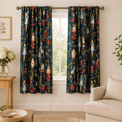Rifle Paper Co-Alice in Wonderland Fabric-Metallic Navy Canvas-Cotton and Steel