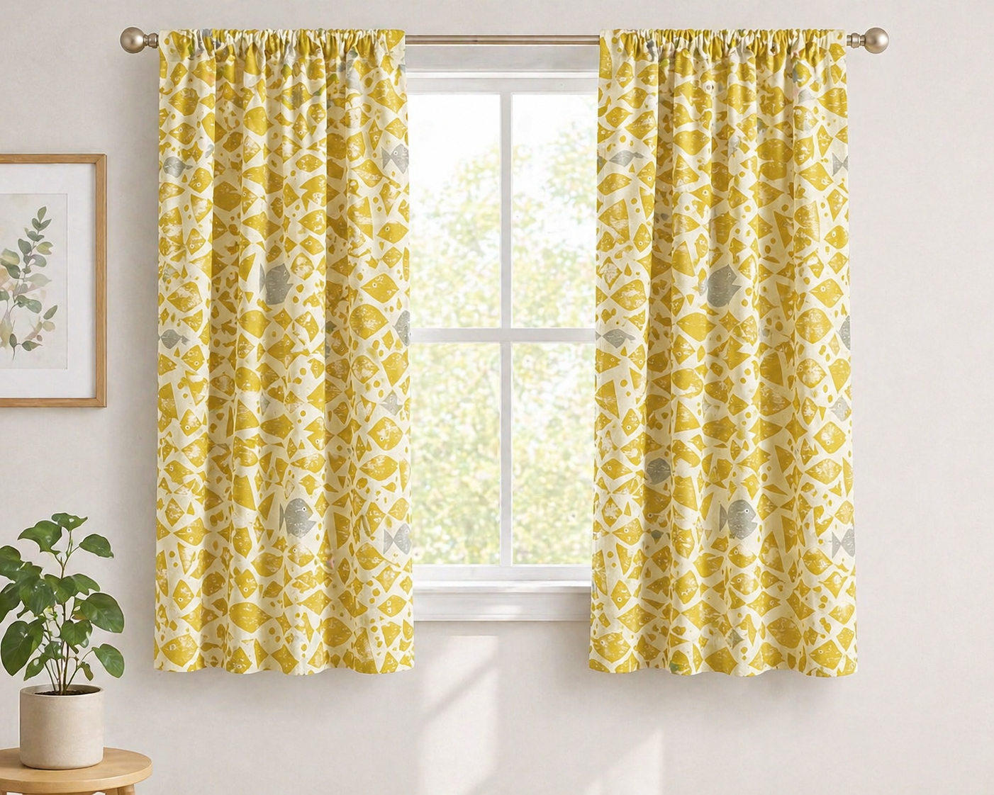By the Seaside-Happy Fish-Yellow Unbleached Fabric-Loes Van Oosten-Cotton + Steel