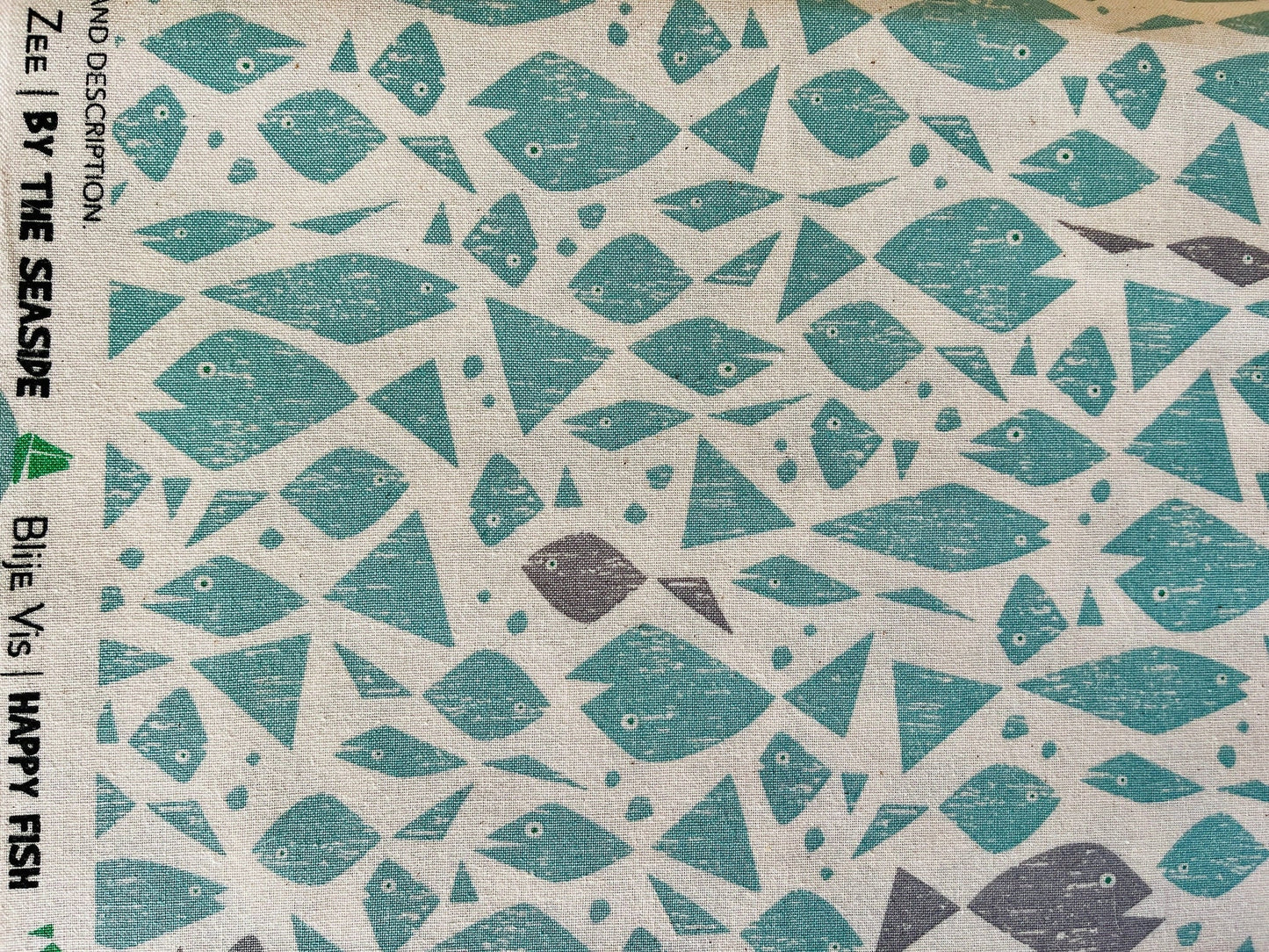 By the Seaside-Happy Fish-Aqua Unbleached Fabric
