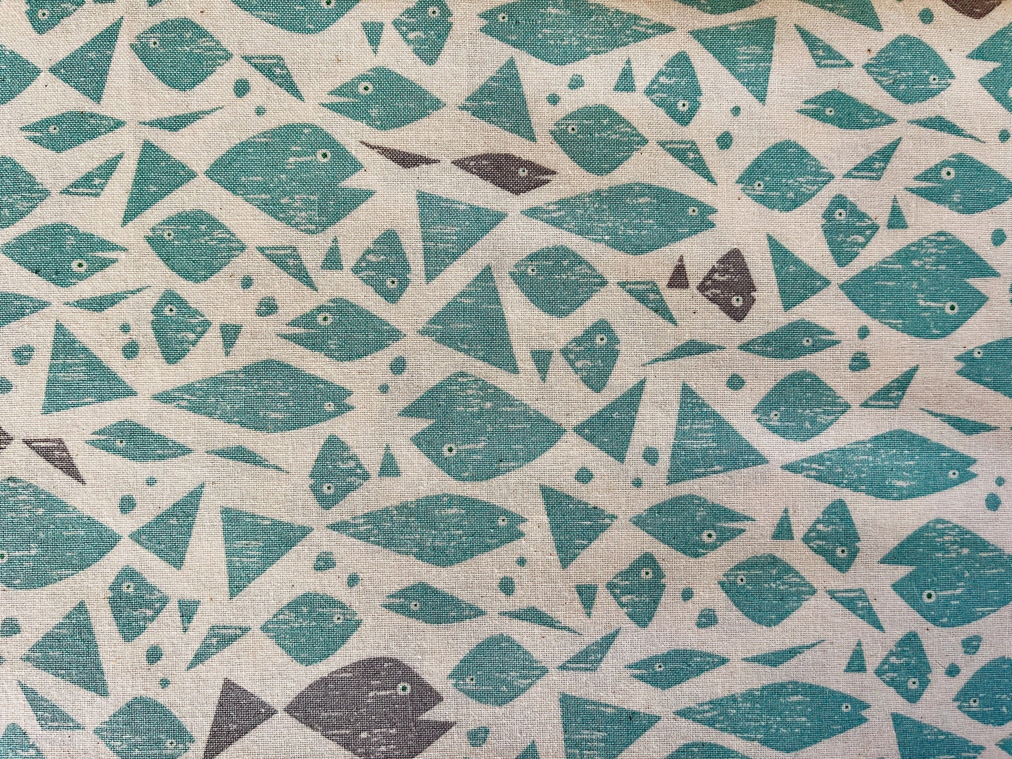 By the Seaside-Happy Fish-Aqua Unbleached Fabric