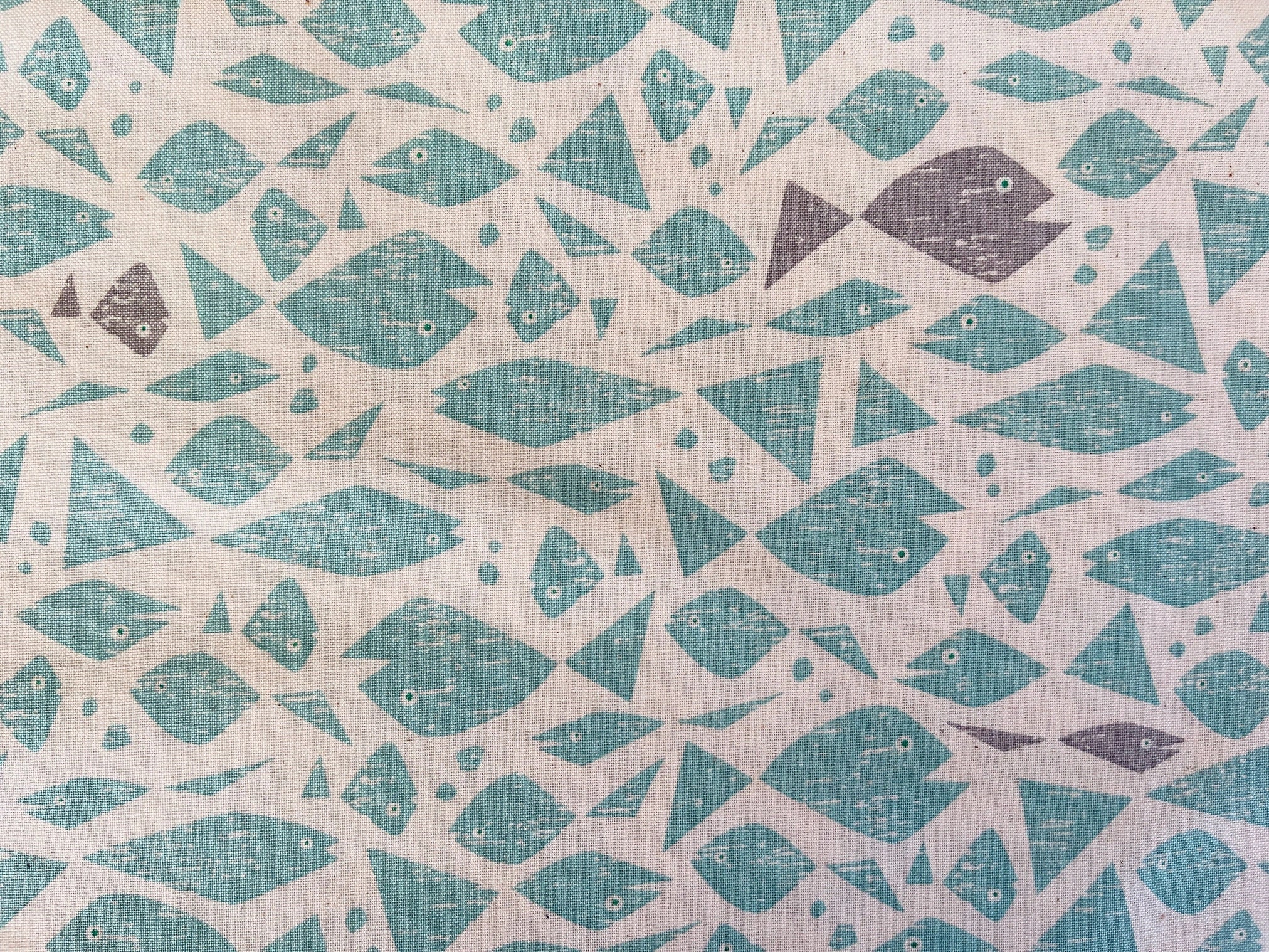 By the Seaside-Happy Fish-Aqua Unbleached Fabric
