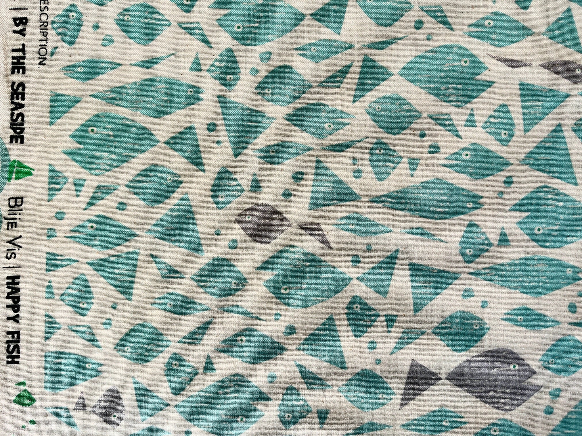 By the Seaside-Happy Fish-Aqua Unbleached Fabric