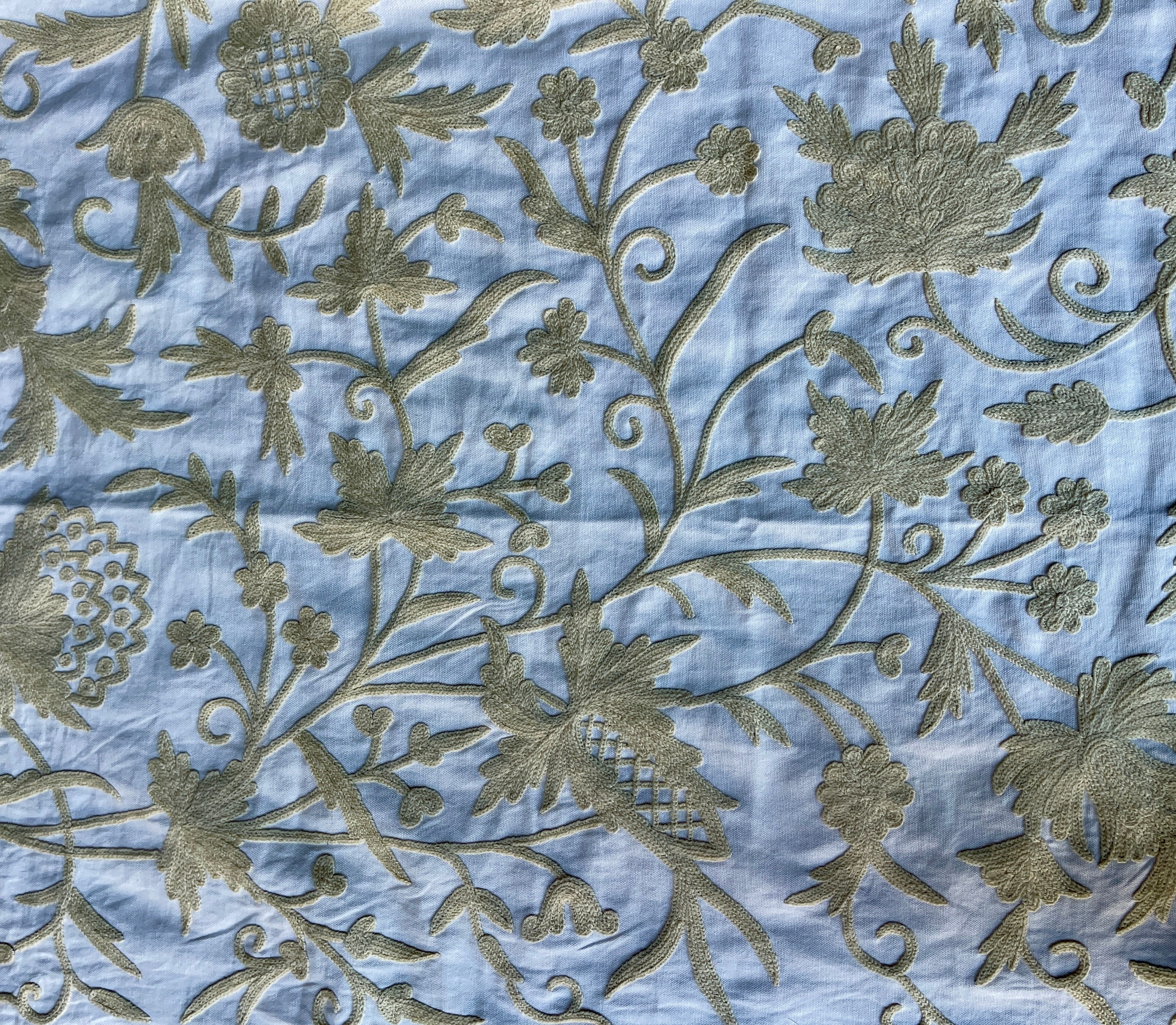 Crewel Embroidery Fabric-Kashmir Crewel-Beige on White