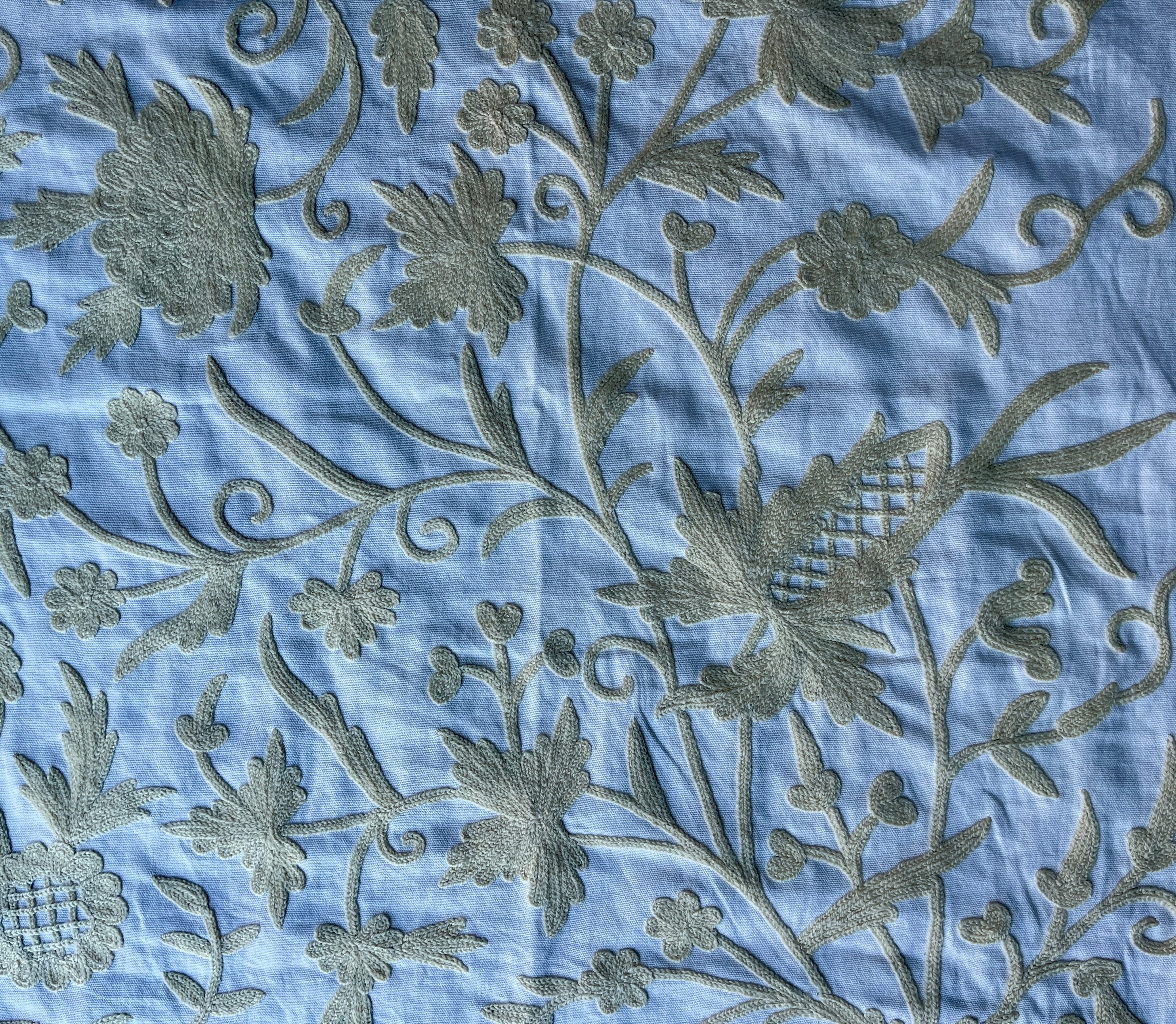 Crewel Embroidery Fabric-Kashmir Crewel-Beige on White