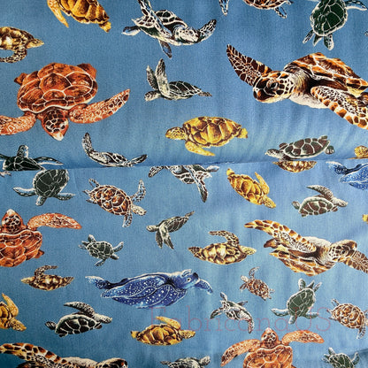 Sea Turtle - Japanese Fabric - Blue Twill Fabric