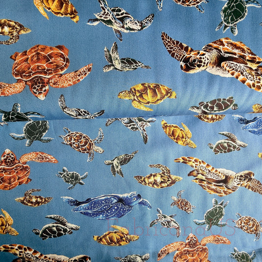 Sea Turtle - Japanese Fabric - Blue Twill Fabric