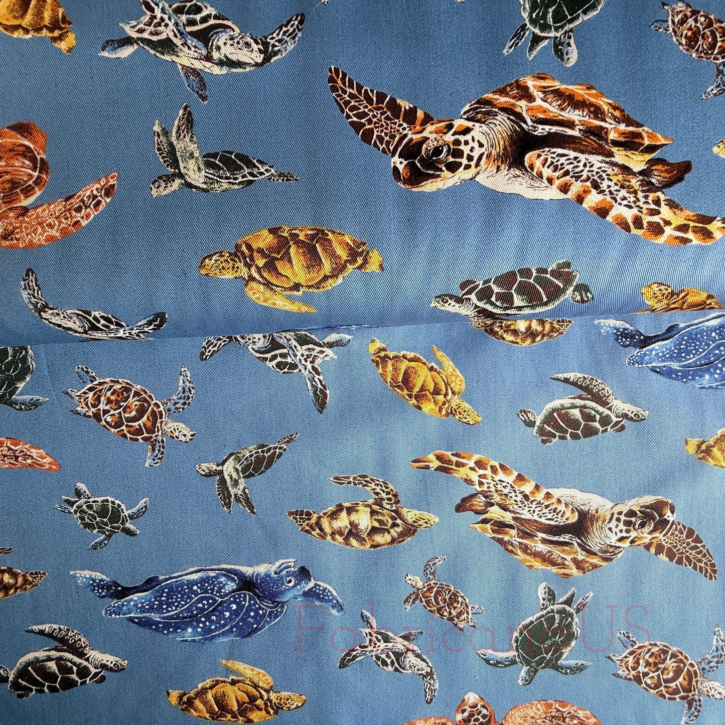 Sea Turtle - Japanese Fabric - Blue Twill Fabric