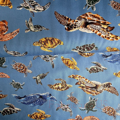 Sea Turtle - Japanese Fabric - Blue Twill Fabric