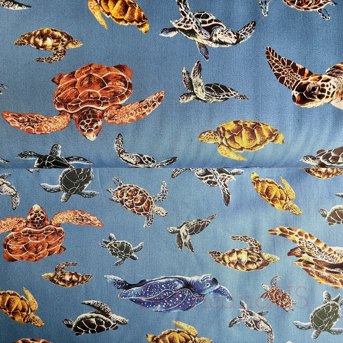 Sea Turtle - Japanese Fabric - Blue Twill Fabric