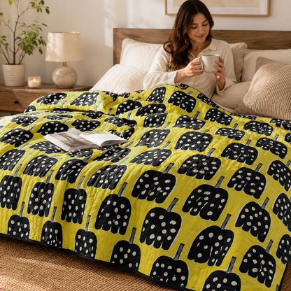 Kokka Japanese Lightweight Canvas Fabric – Black & Yellow Print – Premium Cotton Canvas – Made in Japan