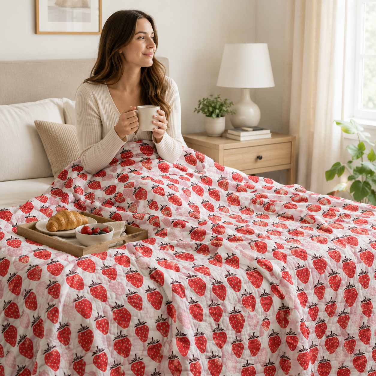 Under the Apple Tree Queen of Berries Blushing Red Fabric by Loes van Oosten