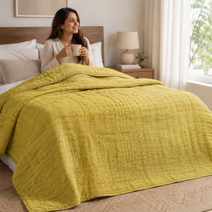 Kokka Yellow Mustard Triple Washed Double Gauze Fabric – 100% Cotton Japanese Fabric
