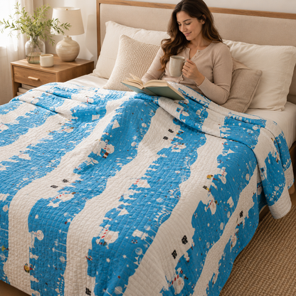 Waku Waku Christmas-Mr Polar Bear-Blue Unbleached Fabric-Naocoom-Cotton+ Steel