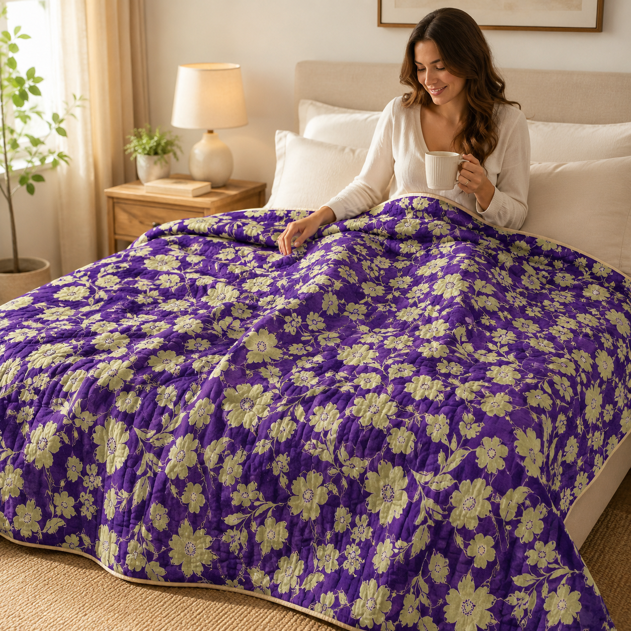 Kokka Japanese Fabric – Purple Olive Floral Fabric – 100% Linen Botanical Print